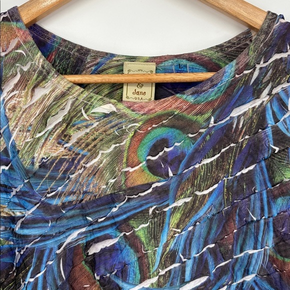 Jess & Jane 3/4 Sleeve Peacock Blouse Women’s Size Large - Picture 3 of 7